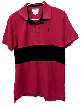 Bexley Polo‎ Shirt Mens L Rugby Chest Stripe Red Black Cotton Coupe Ajustee